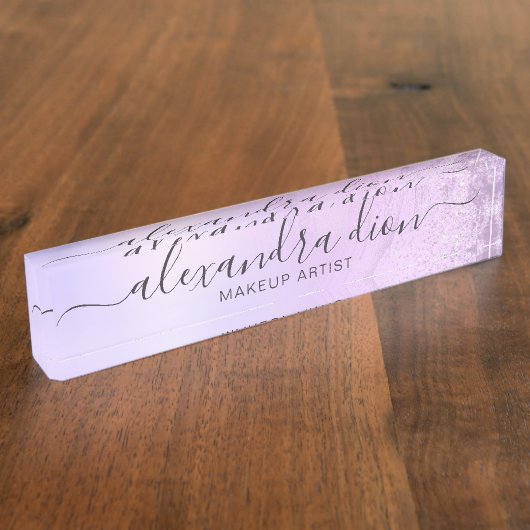 Elegant ombre violet glitter marble make-up kunste naambordje (Zijkant)