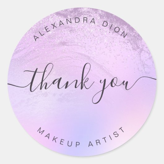 Elegant ombre violet glitter marble make-up kunste ronde sticker (Voorkant)