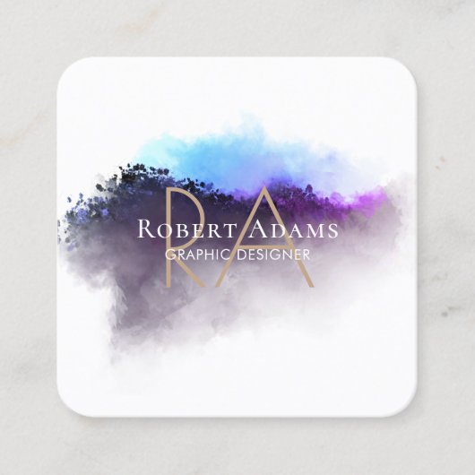 Elegant Ombre Waterverf Abstracte Monogrammen Vierkante Visitekaartje (Voorkant)