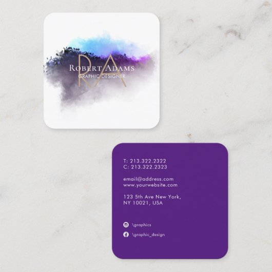 Elegant Ombre Waterverf Abstracte Monogrammen Vierkante Visitekaartje (Voorkant / Achterkant)