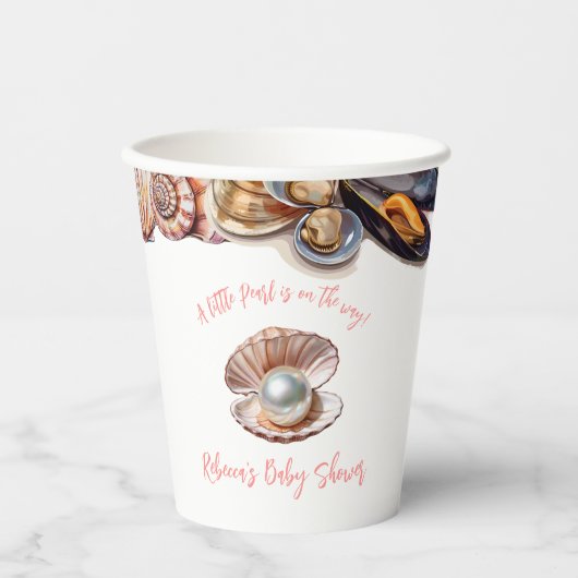 Elegant onder het Zee Girl Pearl Baby shower Papieren Bekers (Voorkant)