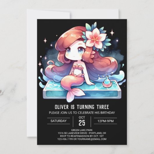 Elegant onder het Zee Zeemeermin Verjaardag Kaart (Voorkant)