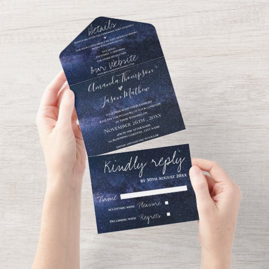 Elegant onder Stars Theme Monogram Weddenschap All In One Uitnodiging (Afscheurbaar)