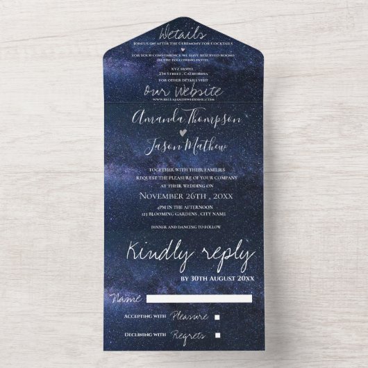 Elegant onder Stars Theme Monogram Weddenschap All In One Uitnodiging (Binnen)