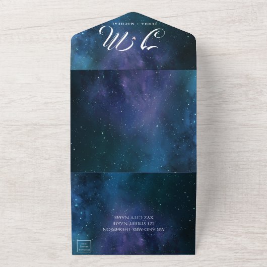 Elegant onder Stars Theme Monogram Weddenschap All In One Uitnodiging (Buitenkant)