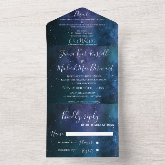 Elegant onder Stars Theme Monogram Weddenschap All In One Uitnodiging (Binnen)