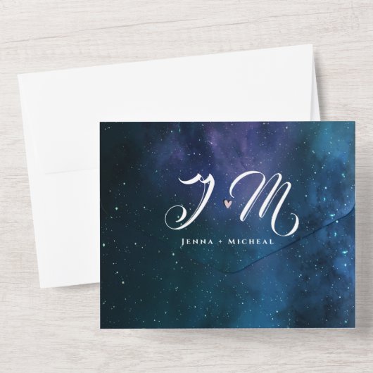 Elegant onder Stars Theme Monogram Weddenschap All In One Uitnodiging (Achterkant)