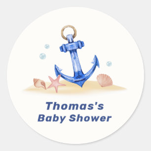 Elegant onder Zee Nautisch Anker Boy Baby shower Ronde Sticker