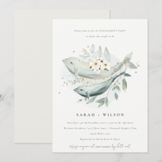 Elegant onderwater Floral fish Verloving Invite Bedankkaart (Voorkant / Achterkant)