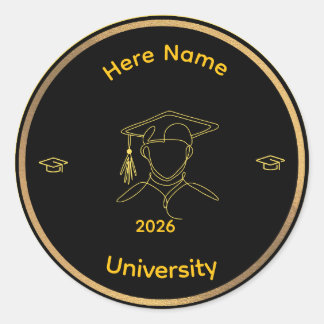 Elegant One Line Art Graduate ,Stiker Ronde Sticker