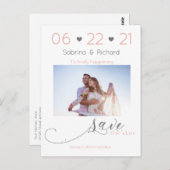 Elegant One Photo Minimalist Blush Save the Date Briefkaart (Voorkant / Achterkant)