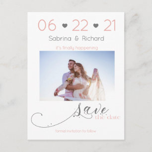 Elegant One Photo Minimalist Blush Save the Date Briefkaart