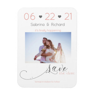 Elegant One Photo Minimalist Blush Save the Date Magneet