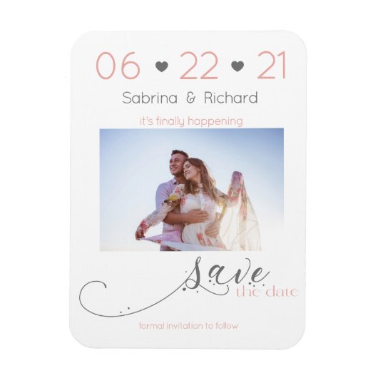 Elegant One Photo Minimalist Blush Save the Date Magneet (Verticaal)