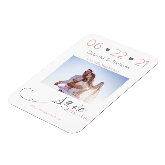Elegant One Photo Minimalist Blush Save the Date Magneet (Linkerzijde)