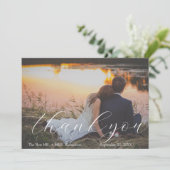 Elegant One Photo Modern Script Weddenschap Bedank Bedankkaart (Staand voorkant)
