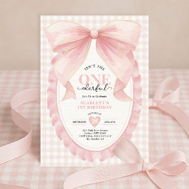 Elegant ONEderful Pink Bow Girl 1e verjaardag Kaart
