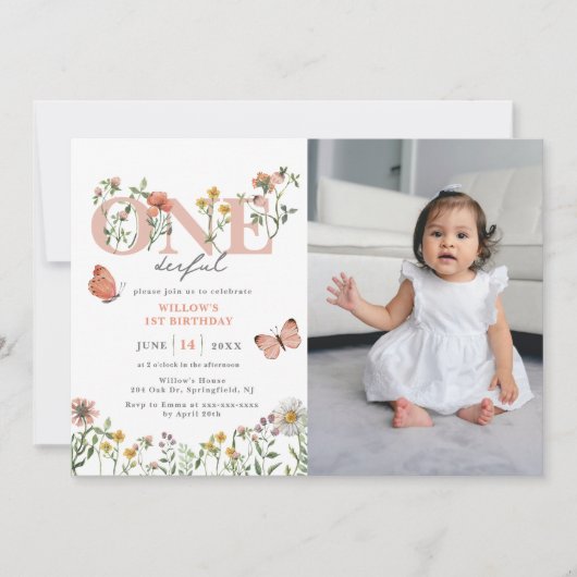 Elegant Onederful Wildflower 1e verjaardag Kaart (Voorkant)
