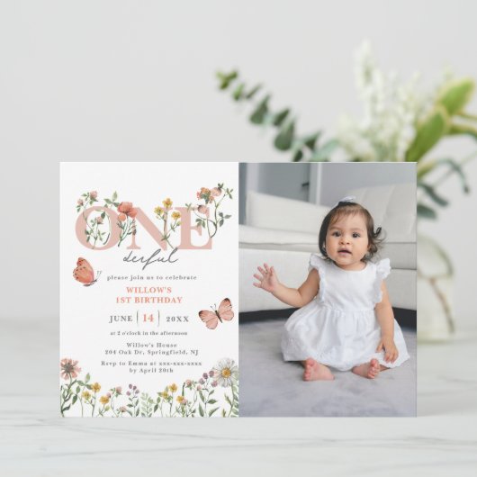Elegant Onederful Wildflower 1e verjaardag Kaart (Staand voorkant)