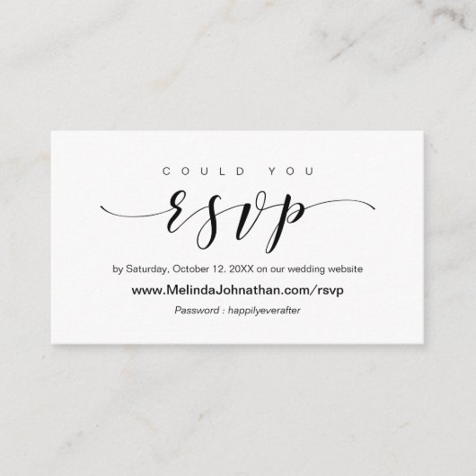 Elegant online bruiloft RSVP-reactie Informatiekaartje (Voorkant)