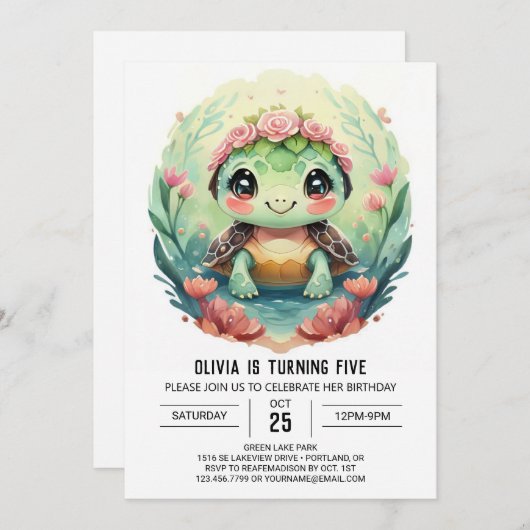 Elegant Online Turtle Meisje Verjaardag Kaart (Voorkant / Achterkant)