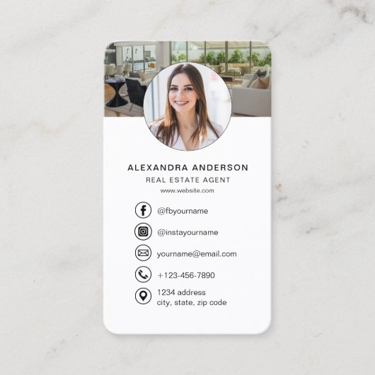 Elegant onroerend goed QR Code Logo Headshot Visitekaartje (Voorkant)