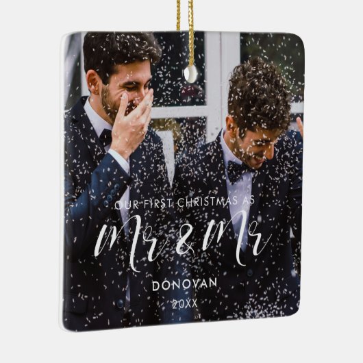 Elegant Ons eerste kerstfeest als Mr & Mr Foto Keramisch Ornament (Rechts)