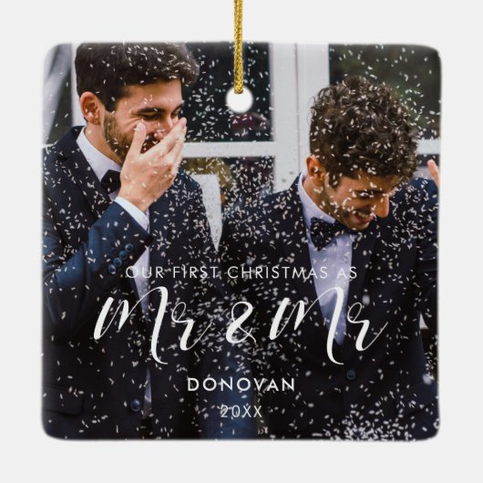 Elegant Ons eerste kerstfeest als Mr & Mr Foto Keramisch Ornament (Achterkant)