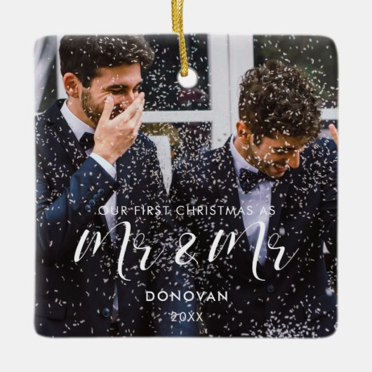 Elegant Ons eerste kerstfeest als Mr & Mr Foto Keramisch Ornament (Voorkant)