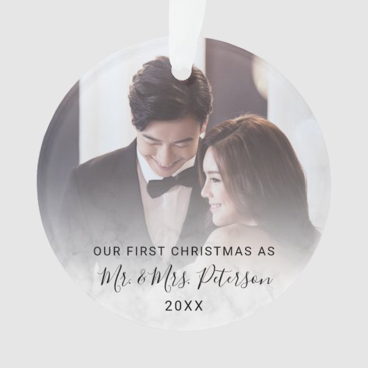 Elegant ons eerste kerstfeest als Mr & Mrs. foto Ornament (voorkant)