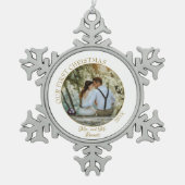 Elegant ons eerste kerstfeest als Mrs. & Mr Foto O Tin Sneeuwvlok Ornament (Voorkant)