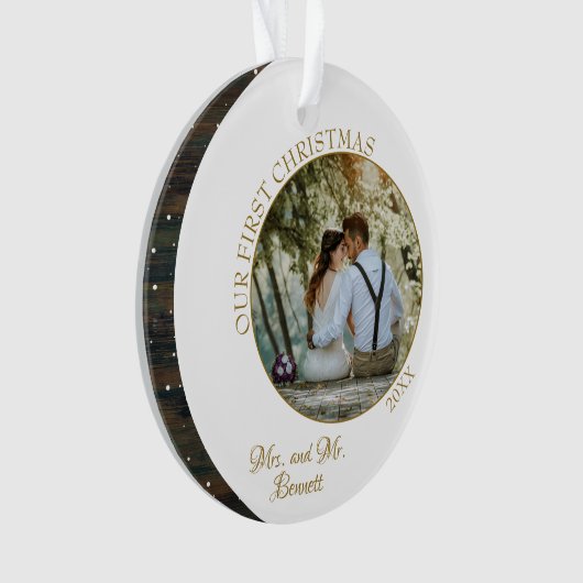 Elegant ons eerste kerstfeest als Mrs. & Mr Foto Ornament (voorkant)
