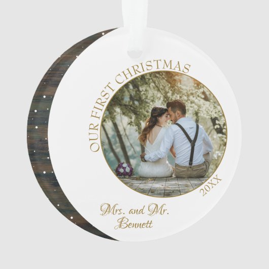Elegant ons eerste kerstfeest als Mrs. & Mr Foto Ornament (achterkant)