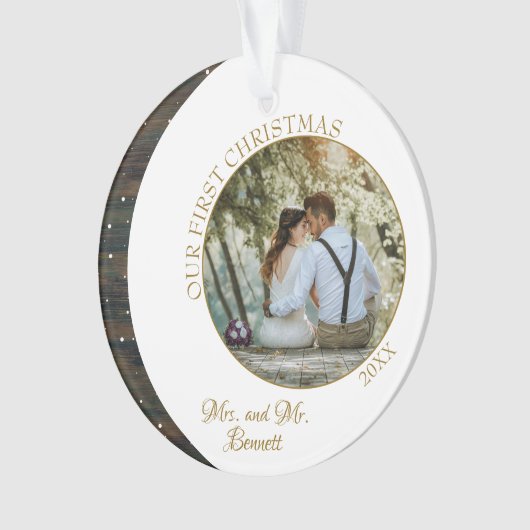 Elegant ons eerste kerstfeest als Mrs. & Mr Foto Ornament (voorkant)
