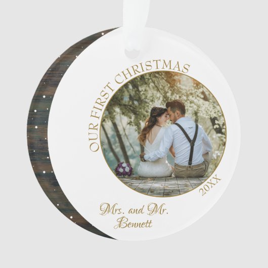 Elegant ons eerste kerstfeest als Mrs. & Mr Foto Ornament (voorkant)