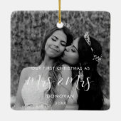 Elegant Ons eerste kerstfeest als Mrs. & Mrs. foto Keramisch Ornament (Achterkant)