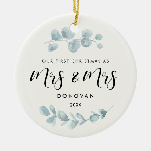 Elegant Ons eerste kerstfeest als Mrs. & Mrs Green Keramisch Ornament (Voorkant)