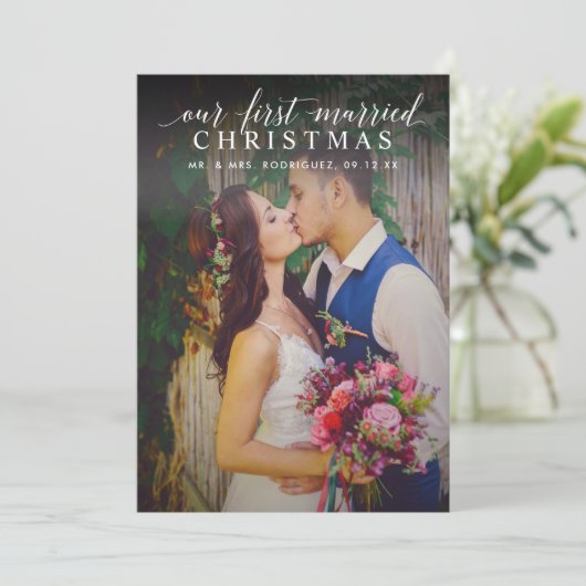 Elegant Ons eerste kerstfeest-groene foto Feestdagenkaart (Staand voorkant)