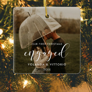 Elegant Ons eerste kerstfeest met foto Keramisch Ornament