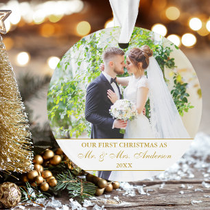 Elegant Ons eerste kerstgouden wit 2 Foto Ornament