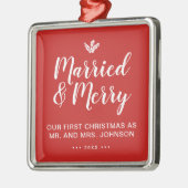 Elegant Ons eerste kersthuwelijk en Merry Red Metalen Ornament (Links)
