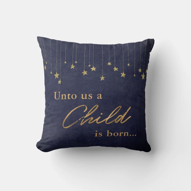 Elegant Ons Kind is Geboren Goud Blauw Kerstmis Kussen (Voorkant)
