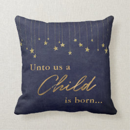 Elegant Ons Kind is Geboren Goud Blauw Kerstmis Kussen
