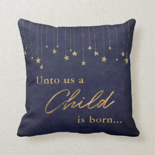 Elegant Ons Kind is Geboren Goud Blauw Kerstmis Kussen