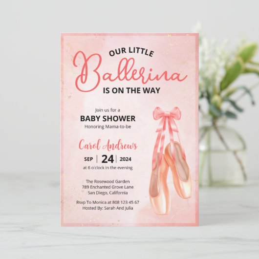 Elegant ons kleine ballerina Baby shower Kaart (Staand voorkant)