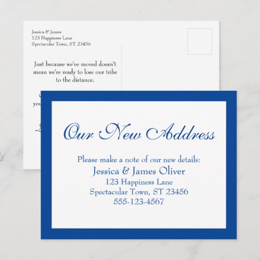 Elegant ons nieuwe adres Gecombineerd Blauw & Wit Briefkaart (Voorkant / Achterkant)