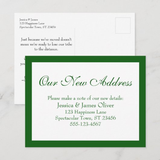 Elegant ons nieuwe adres, groen en wit briefkaart (Voorkant / Achterkant)