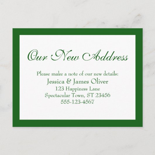 Elegant ons nieuwe adres, groen en wit briefkaart (Voorkant)