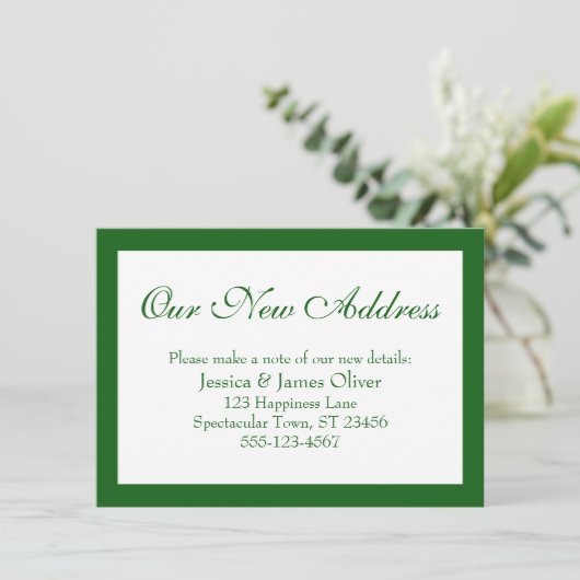 Elegant Ons Nieuwe Adres Omrand Groen op Wit Informatiekaartje (Staand voorkant)