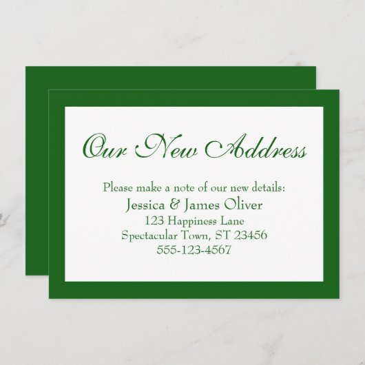Elegant Ons Nieuwe Adres Omrand Groen op Wit Informatiekaartje (Voorkant / Achterkant)